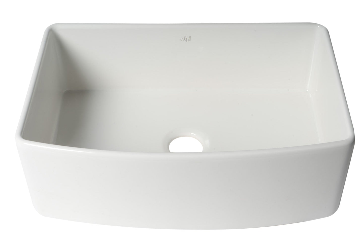 ALFI brand ABFC3020 ABFC3020-W White Smooth Curved Apron 30" x 20" Single Bowl Fireclay Farm Sink with Grid