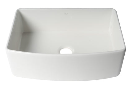 ALFI brand ABFC3020 ABFC3020-W White Smooth Curved Apron 30" x 20" Single Bowl Fireclay Farm Sink with Grid