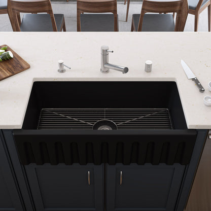 ALFI brand AB3618HS Reversible Smooth / Fluted Single Bowl Fireclay Farm Sink