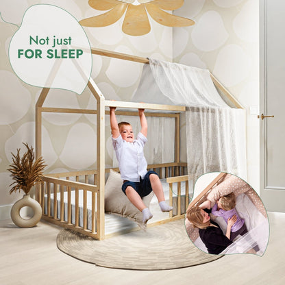 Twin Size Montessori House Bed for Kids with Fence