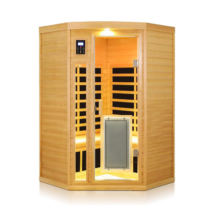 Premium 2-Person Corner Space Infrared Wooden Sauna Room With Bluetooth Speakers, 1600W (SAK81524)