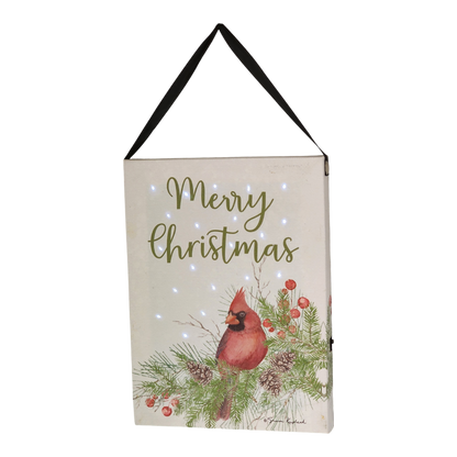 Fiber Optic Lighted Canvas Art - Merry Christmas Cardinal
