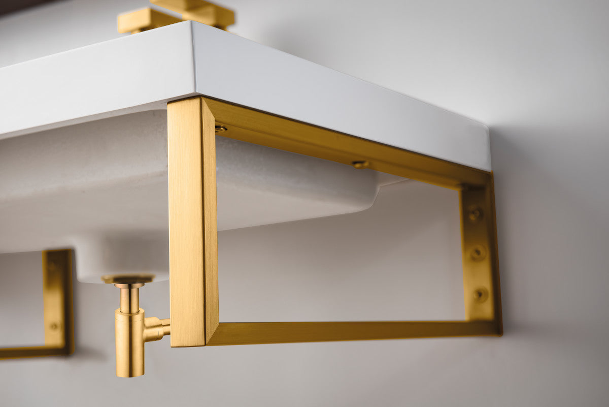 Three Boston 18" Wall Brackets, Radiant Gold w/ 47" White Glossy Composite Stone Top