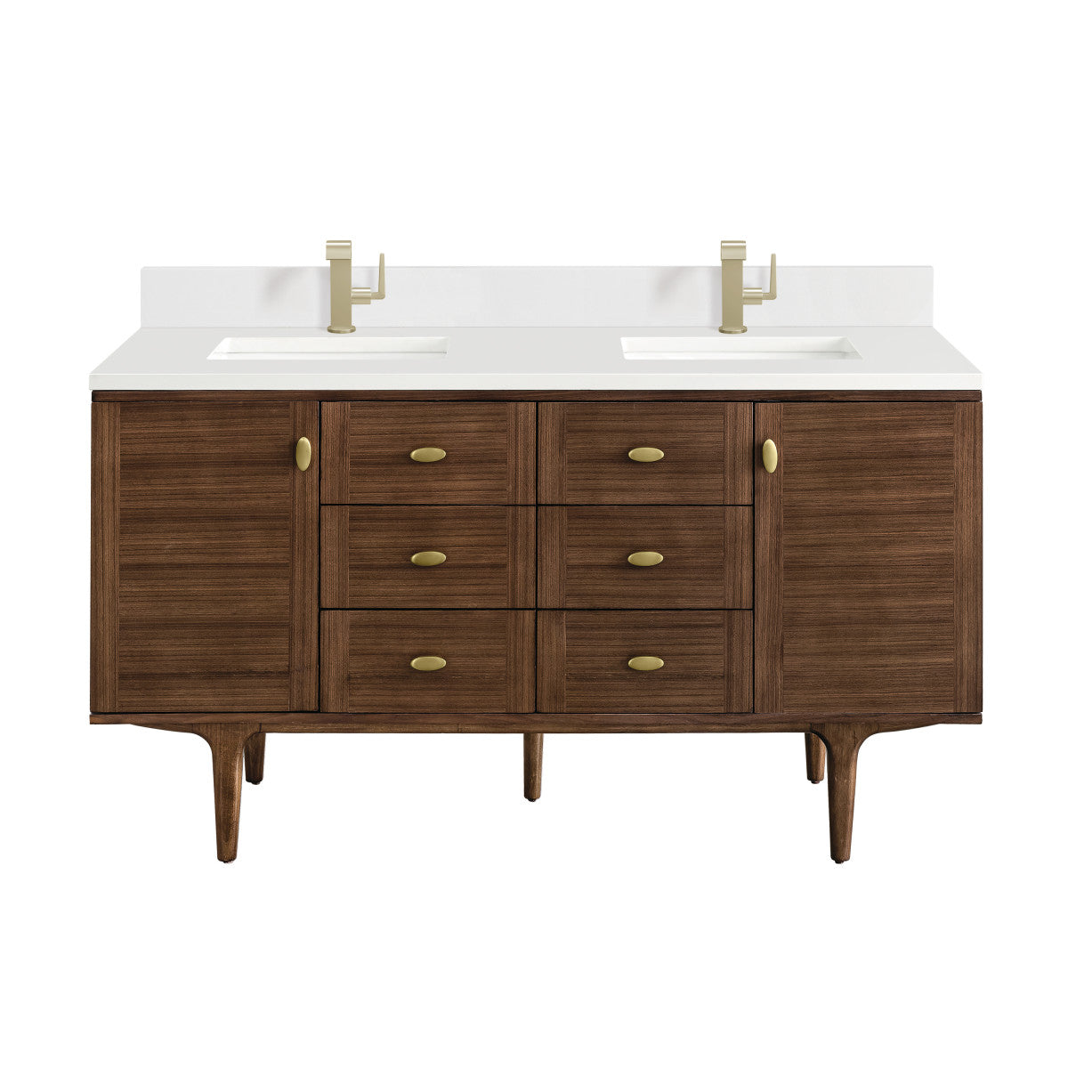 Amberly 60" Double Vanity Cabinet, Mid-Century Walnut