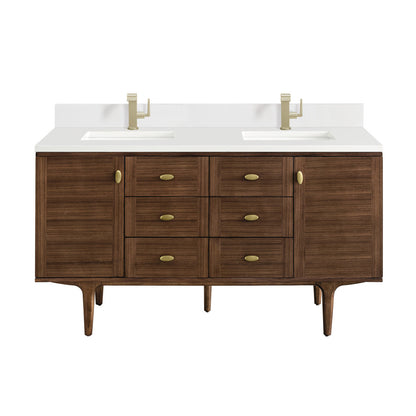 Amberly 60" Double Vanity Cabinet, Mid-Century Walnut