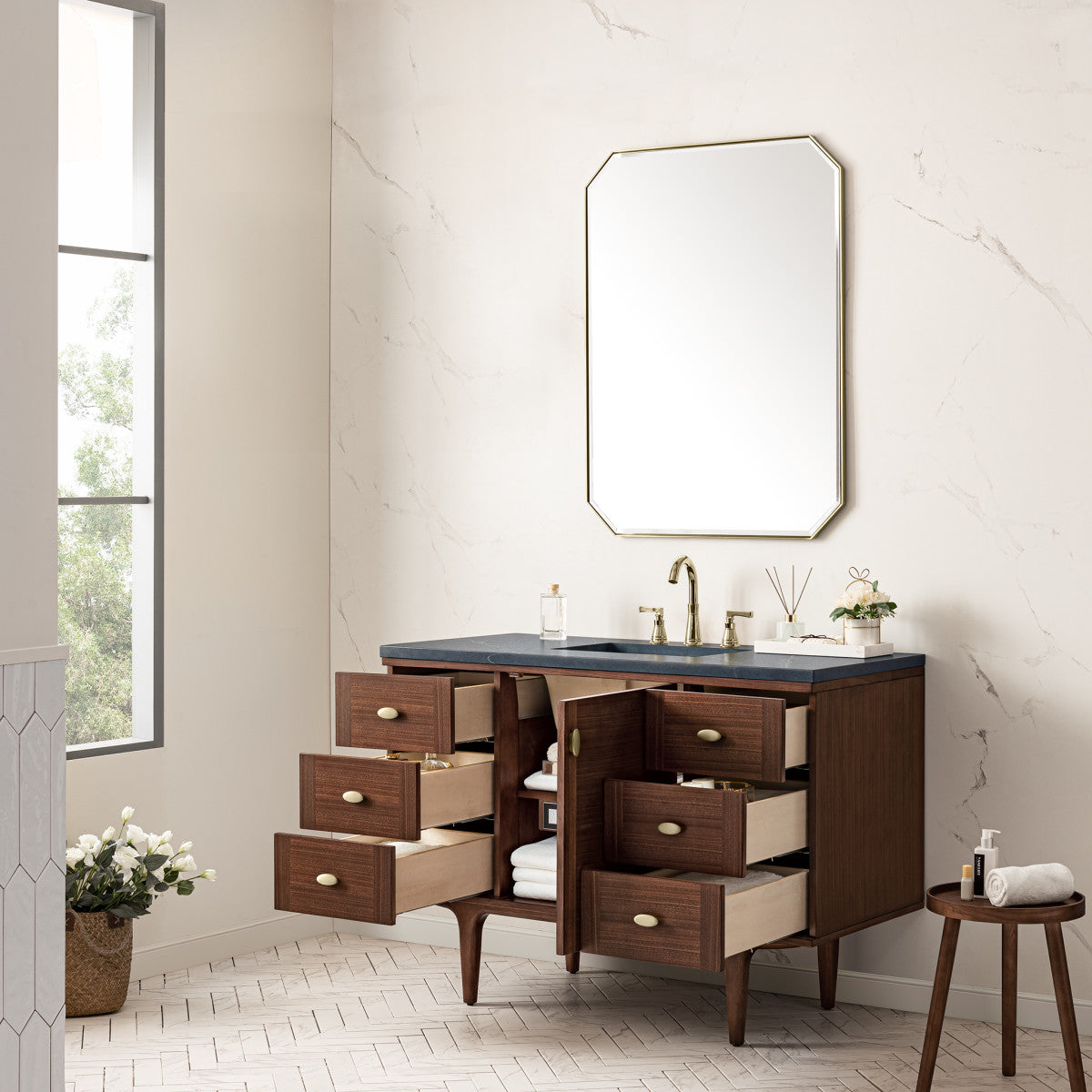 Amberly 48" Single Vanity Cabinet, Mid-Century Walnut