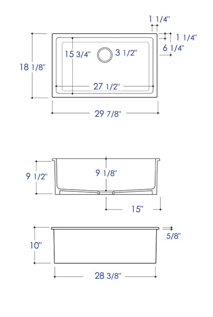 ALFI brand AB3018UD 30" x 18" Fireclay Undermount / Drop In Fireclay Kitchen Sink