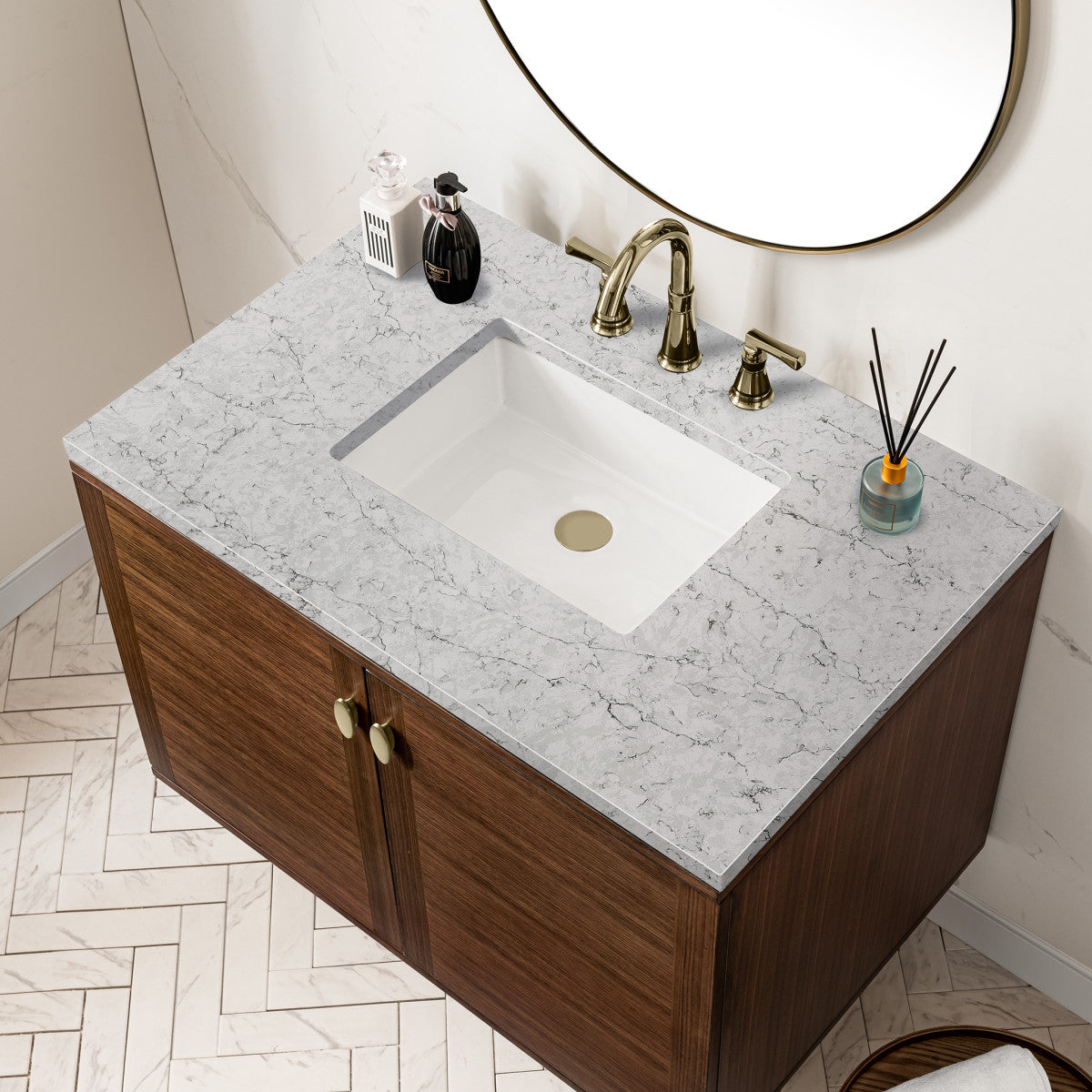 Amberly 36" Single Vanity Cabinet, Mid-Century Walnut