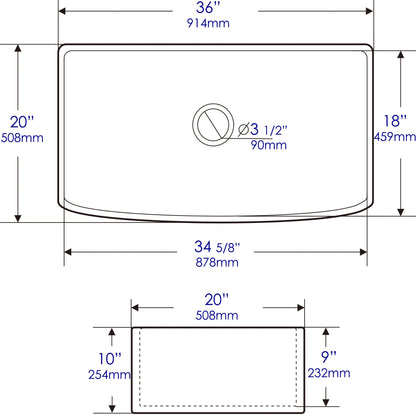 ALFI brand ABFC3620S ABFC3620S-W White Smooth Curved Apron 36" x 20" Single Bowl Fireclay Farm Sink with Grid