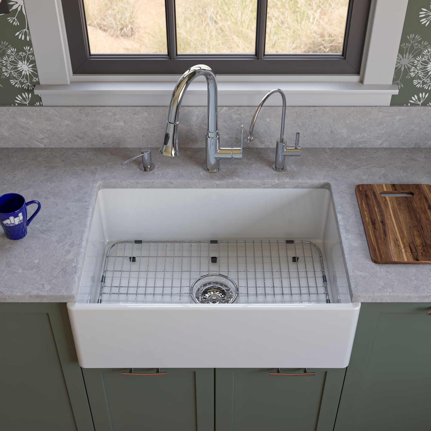 ALFI brand AB510 AB510-W White 30" Contemporary Smooth Apron Fireclay Farmhouse Kitchen Sink