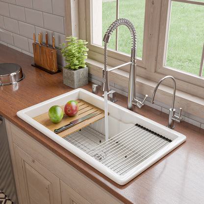 ALFI brand ABFS3219SUD ABFS3219SUD-W  White 32" x 19" Workstation Step Rim Single Bowl Fireclay Undermount / Drop In Kitchen Sink