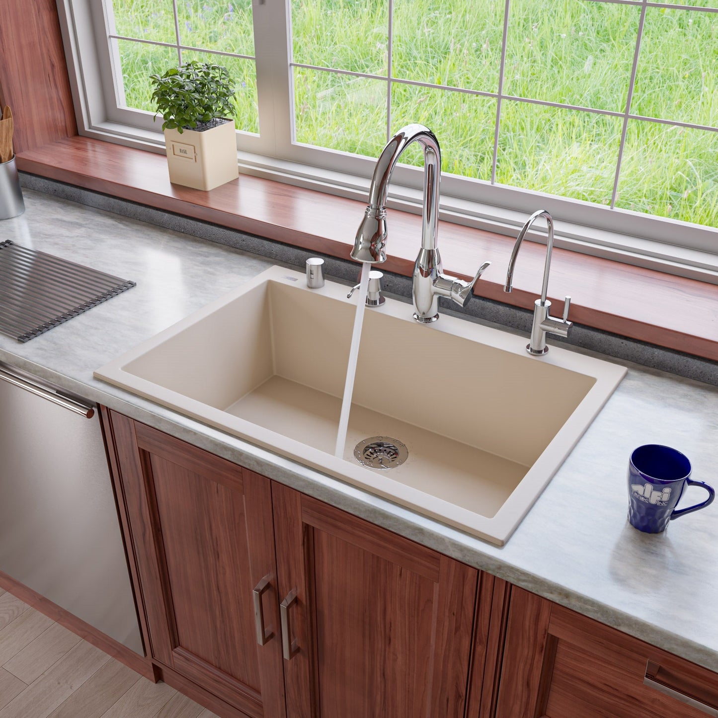 ALFI brand AB3322DI 33" Single Bowl Drop In Granite Composite Kitchen Sink