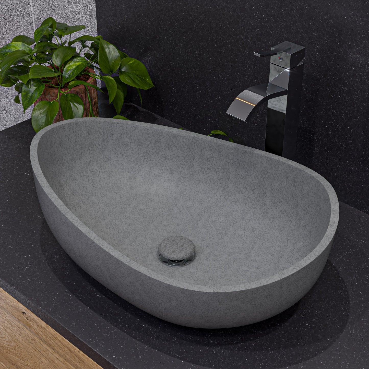 ALFI brand  ABCO23O 23" Solid Concrete Wavy Oval Above Mount Vessel Sink