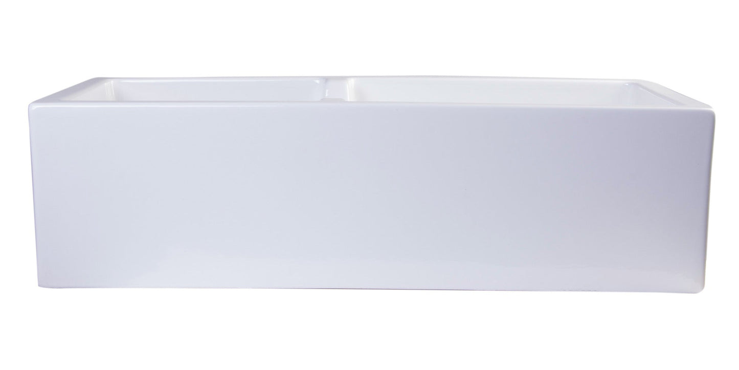 ALFI brand AB3618DB Smooth Apron Thick Wall Fireclay Double Bowl Farm Sink