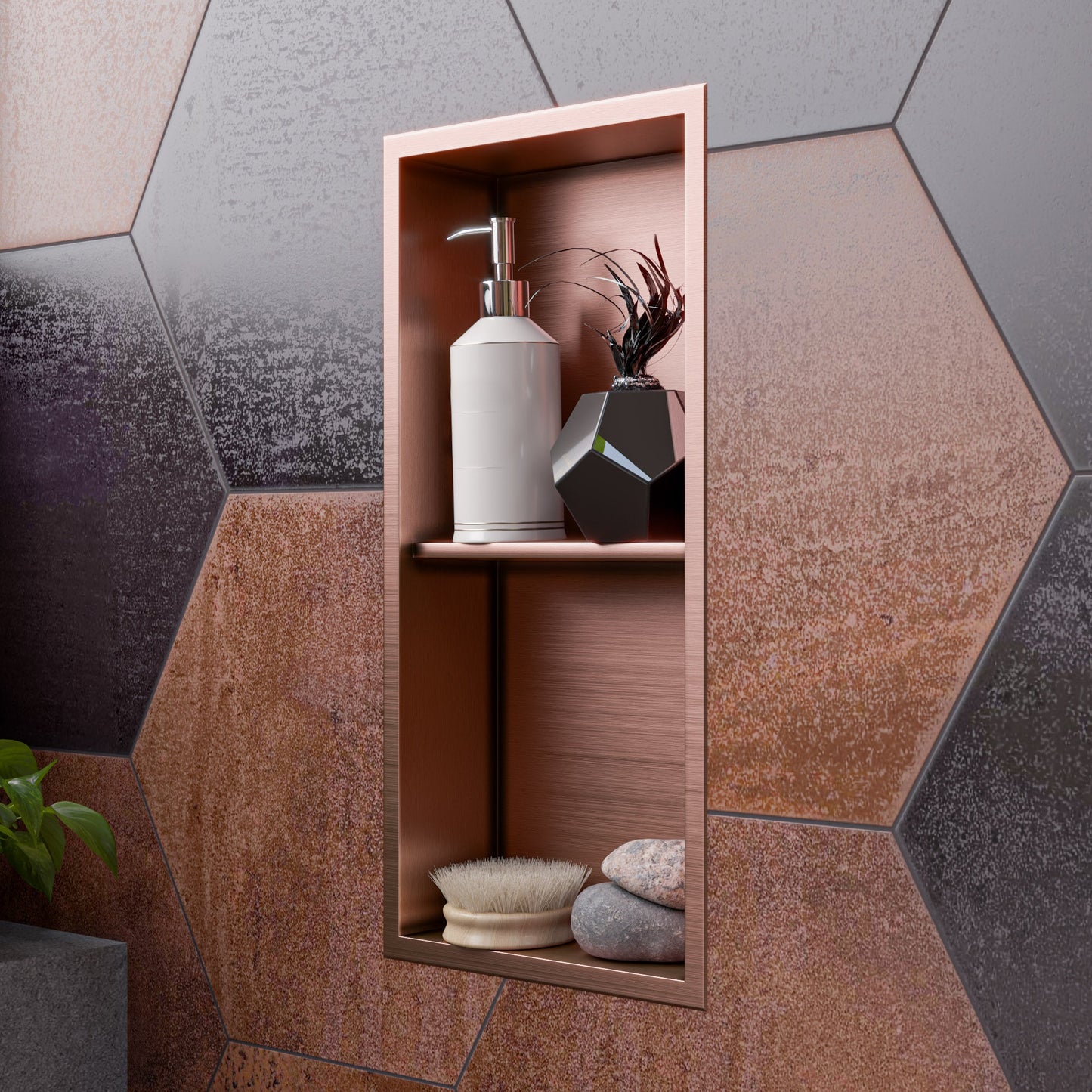 ALFI brand ABNP1224 12" x 24" Stainless Steel Vertical Double Shelf Shower Niche
