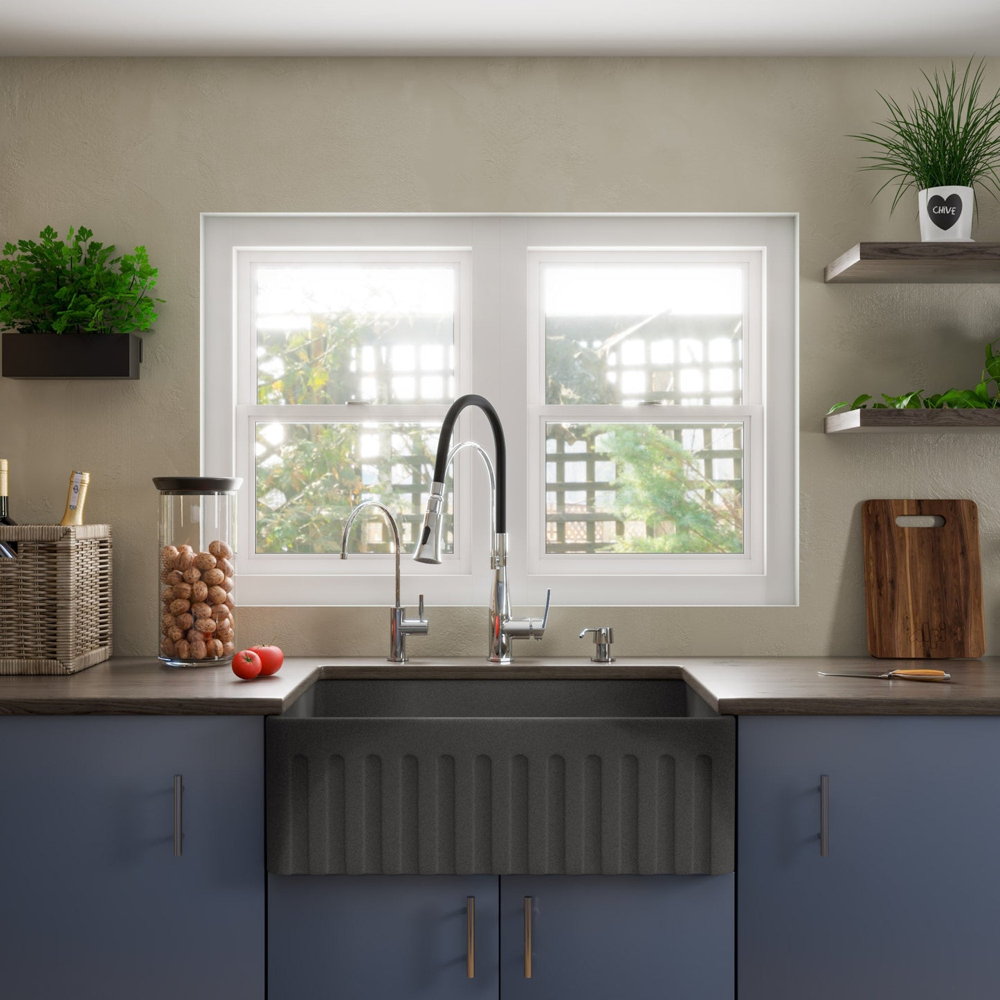 ALFI brand  ABCO3020SB Concrete Color 30 inch Reversible Single Fireclay Farmhouse Kitchen Sink