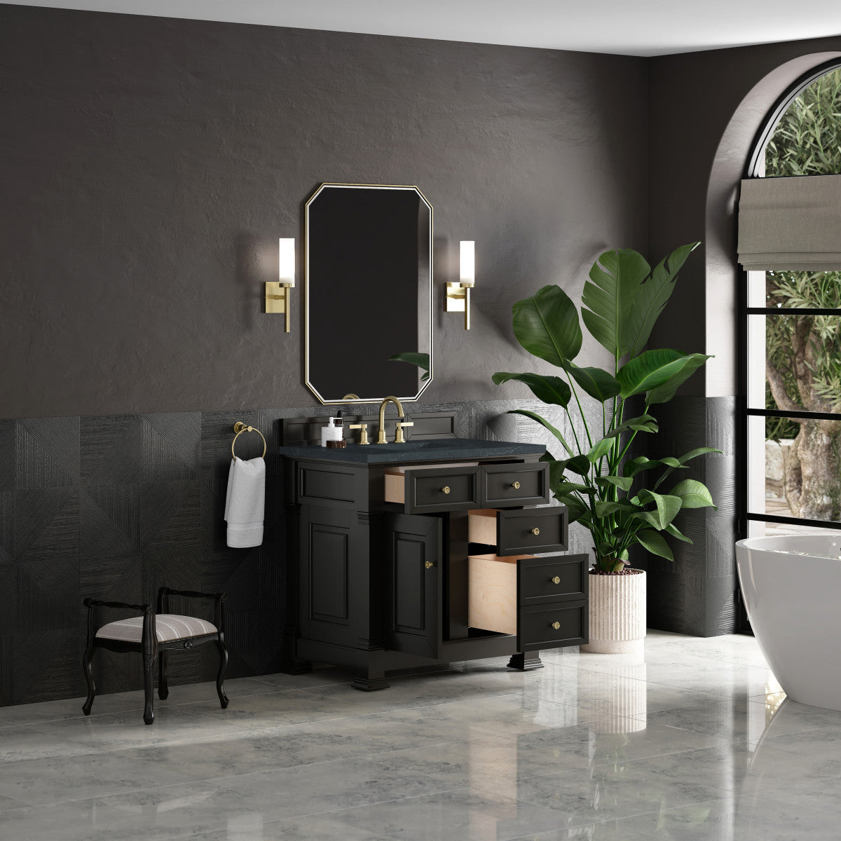 James Martin 547-V36 Brookfield 36” Single Vanity – Black Onyx / Honey Oak / Pearl Charcoal
