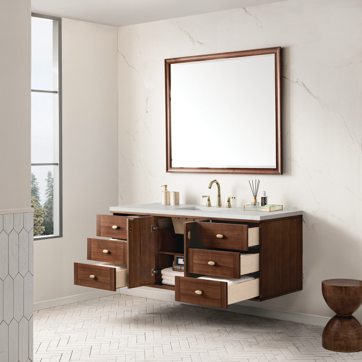 Amberly 60" Single Vanity Cabinet, Mid-Century Walnut