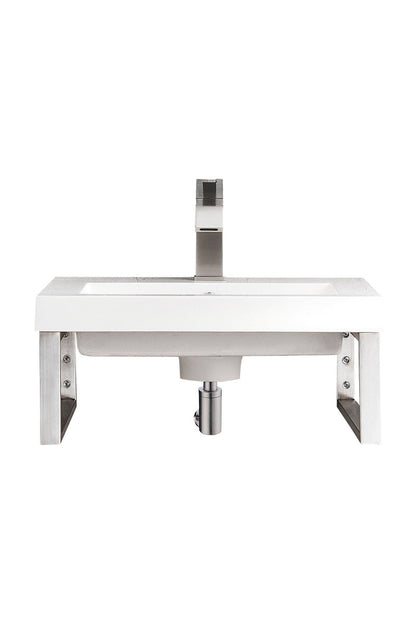 Two Boston 15.25" Wall Brackets, Brushed Nickel w/ 20" White Glossy Composite Stone Top