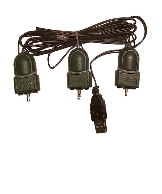 Set of three electrical outlets with a USB cable on a white background