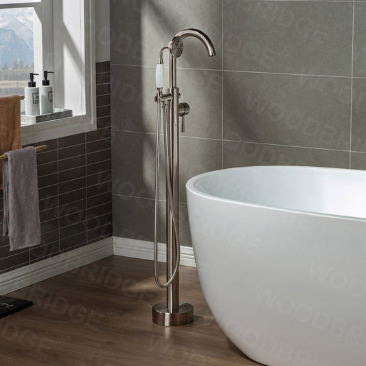 WOODBRIDGE WOODBRIDGEE F0001BNVT Contemporary Single Handle Floor Mount Freestanding Tub Filler Faucet with Hand shower