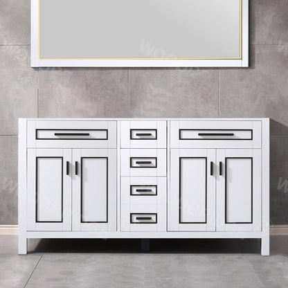 Milan 61” Floor Mounted Single Basin Vanity Set with Solid Wood Cabinet in White and Engineered stone composite Vanity Top in Carrara White with Pre-installed Undermount Rectangle Bathroom Sink in White and Pre-Drilled 3-Hole for 8”Widespread Faucet