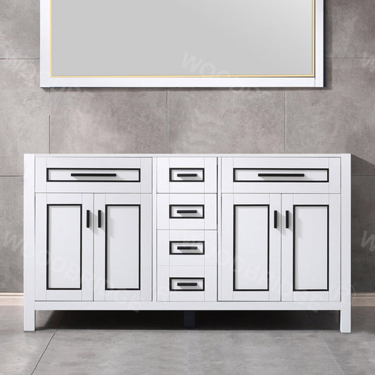 Milan 61” Floor Mounted Single Basin Vanity Set with Solid Wood Cabinet in White and Engineered stone composite Vanity Top in Carrara White with Pre-installed Undermount Rectangle Bathroom Sink in White and Pre-Drilled 3-Hole for 8”Widespread Faucet
