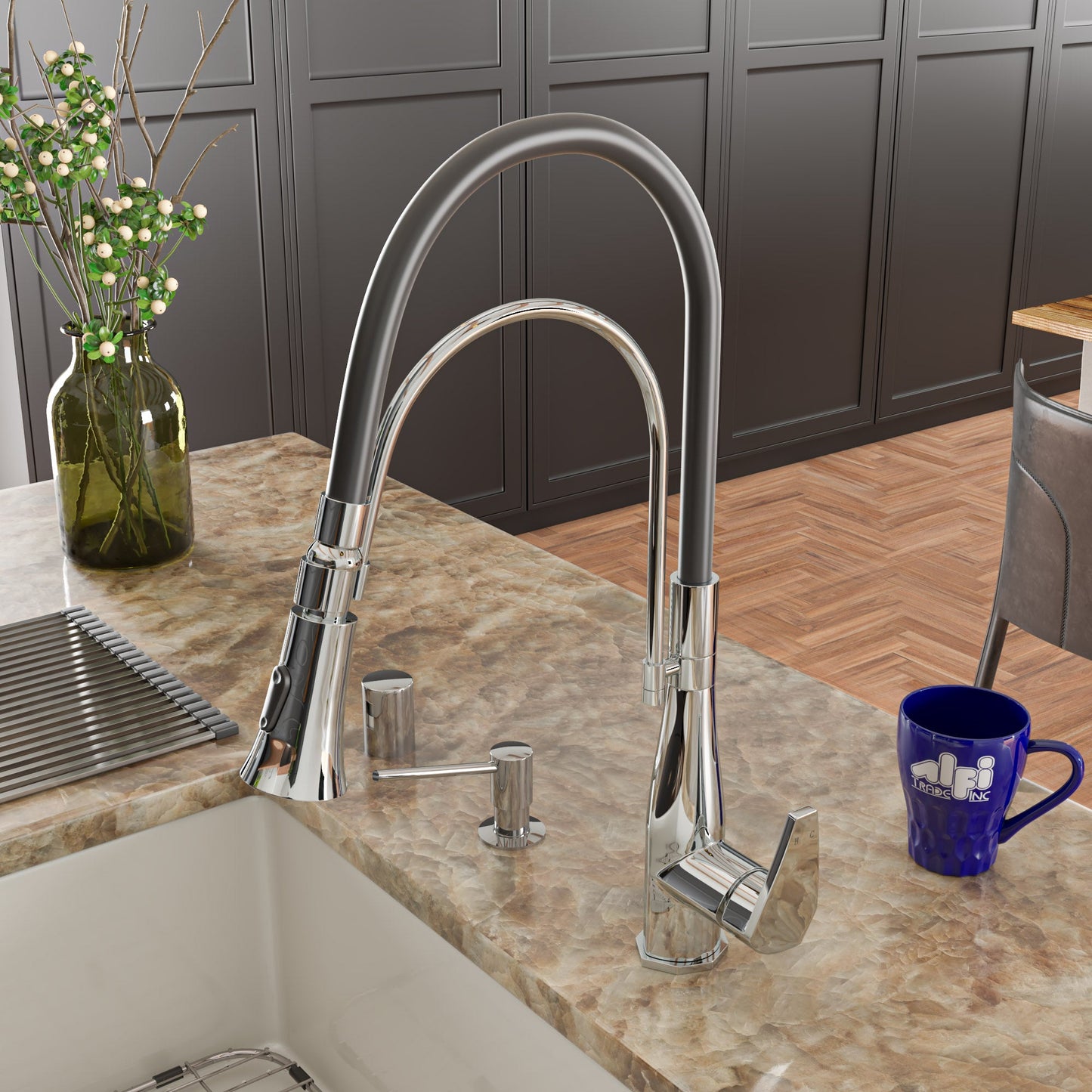 ALFI brand ABKF3001 Kitchen Faucet with Black Rubber Stem
