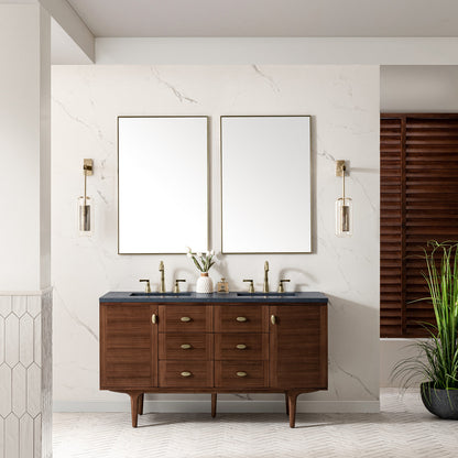 Amberly 60" Double Vanity Cabinet, Mid-Century Walnut