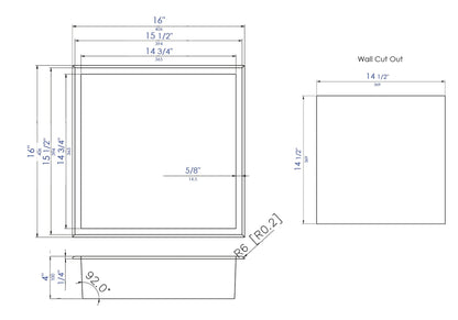 ALFI brand ABNP1616 16" x 16" Steel Square Single Shelf Shower Niche