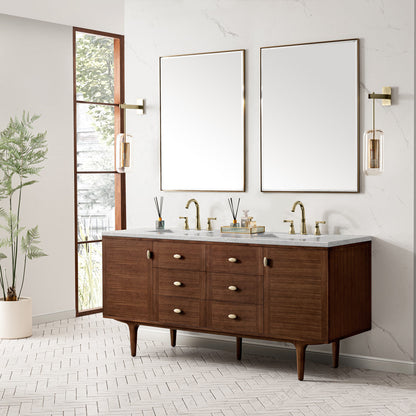 Amberly 72" Double Vanity Cabinet, Mid-Century Walnut