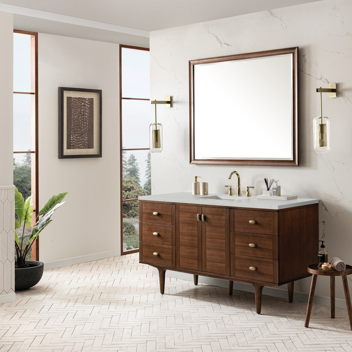 Amberly 60" Single Vanity Cabinet, Mid-Century Walnut