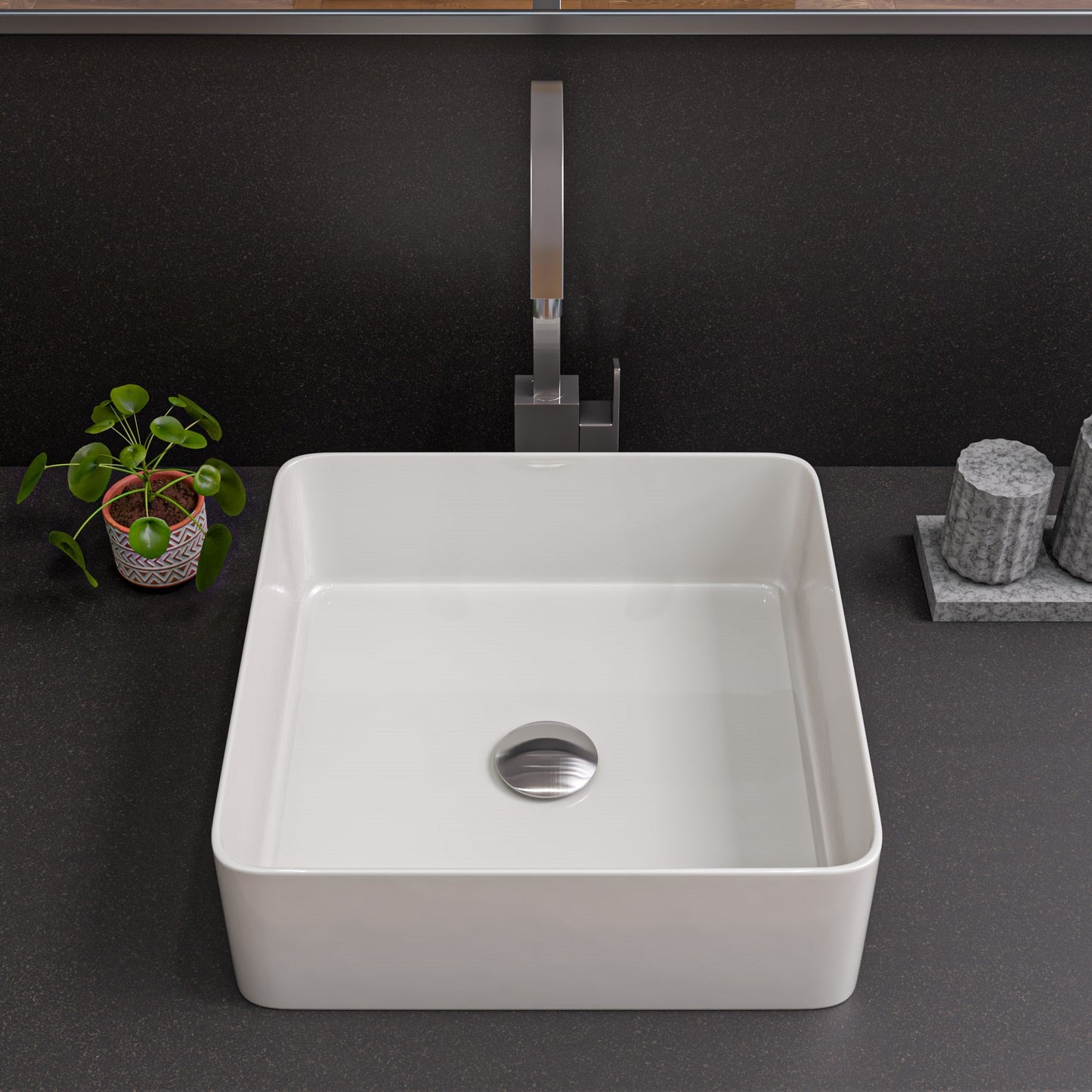 ALFI brand ABC903 16" Modern Square Above Mount Ceramic Sink