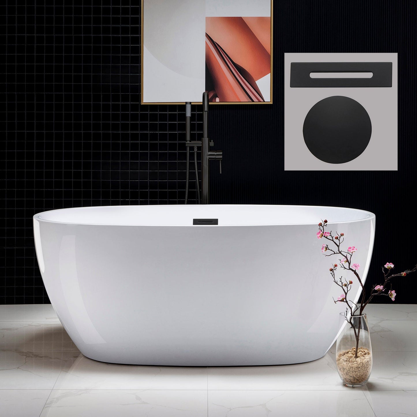 WOODBRIDGE 59" Acrylic Freestanding Bathtub Contemporary Soaking Tub