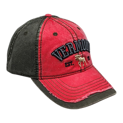 2 Tone Embroidered Hat - Vermont 1791 Moose - Cranberry and Olive