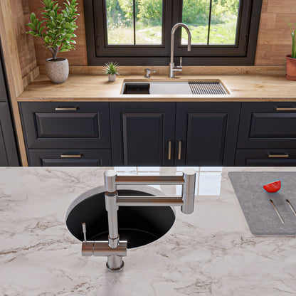 ALFI brand AB3418SBUM 33" Granite Composite Workstation Step Rim Single Bowl Undermount Sink with Accessories