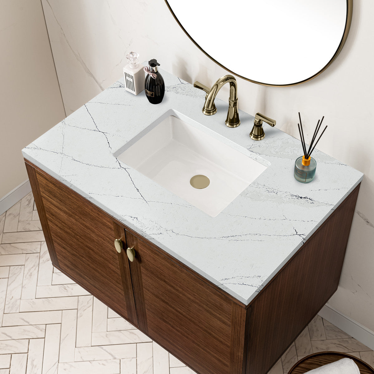 Amberly 36" Single Vanity Cabinet, Mid-Century Walnut