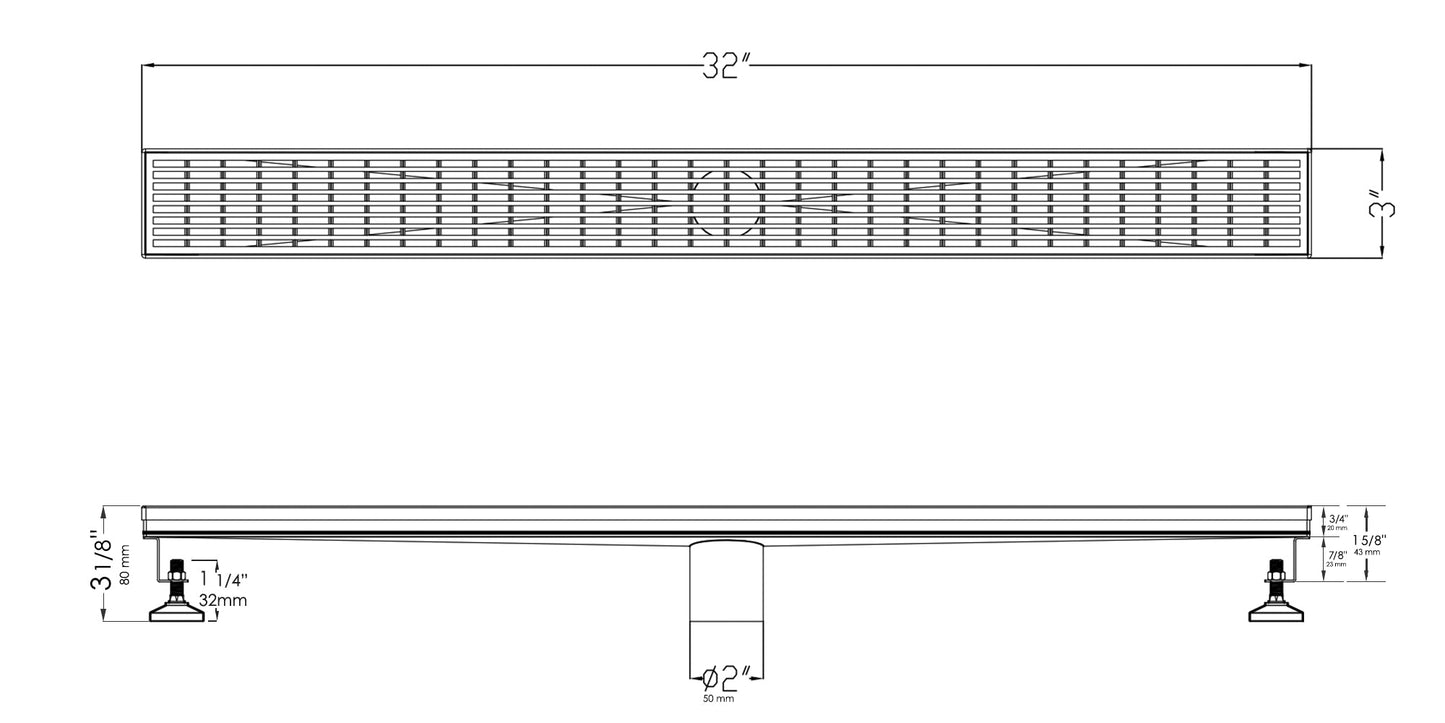 ALFI brand  ABLD32D 32" Modern Stainless Steel Linear Shower Drain with Groove Lines
