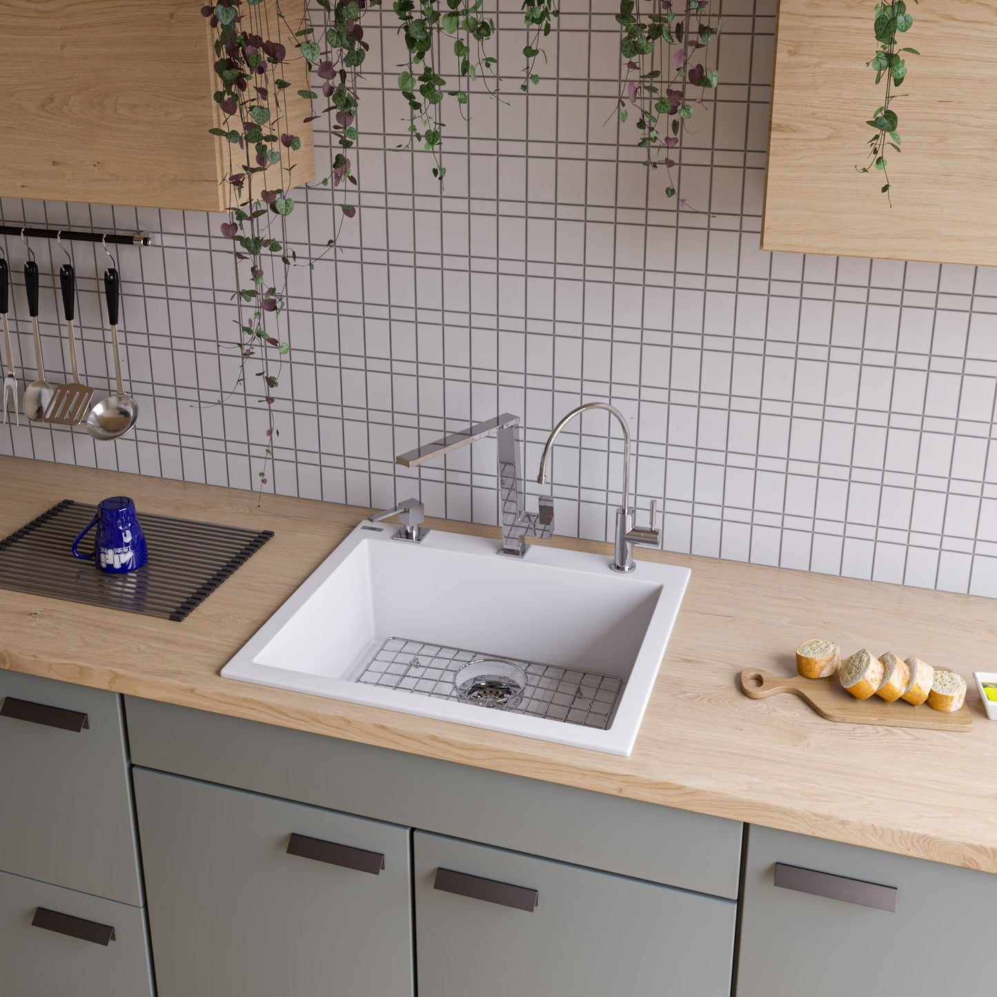 ALFI brand AB2420DI 24" Drop-In Single Bowl Granite Composite Kitchen Sink