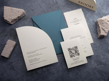 Half-Arch Letterpress Wedding Invitation with QR Code RSVP