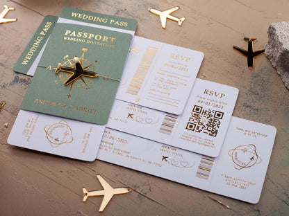 Sage Green Passport Wedding Invitations