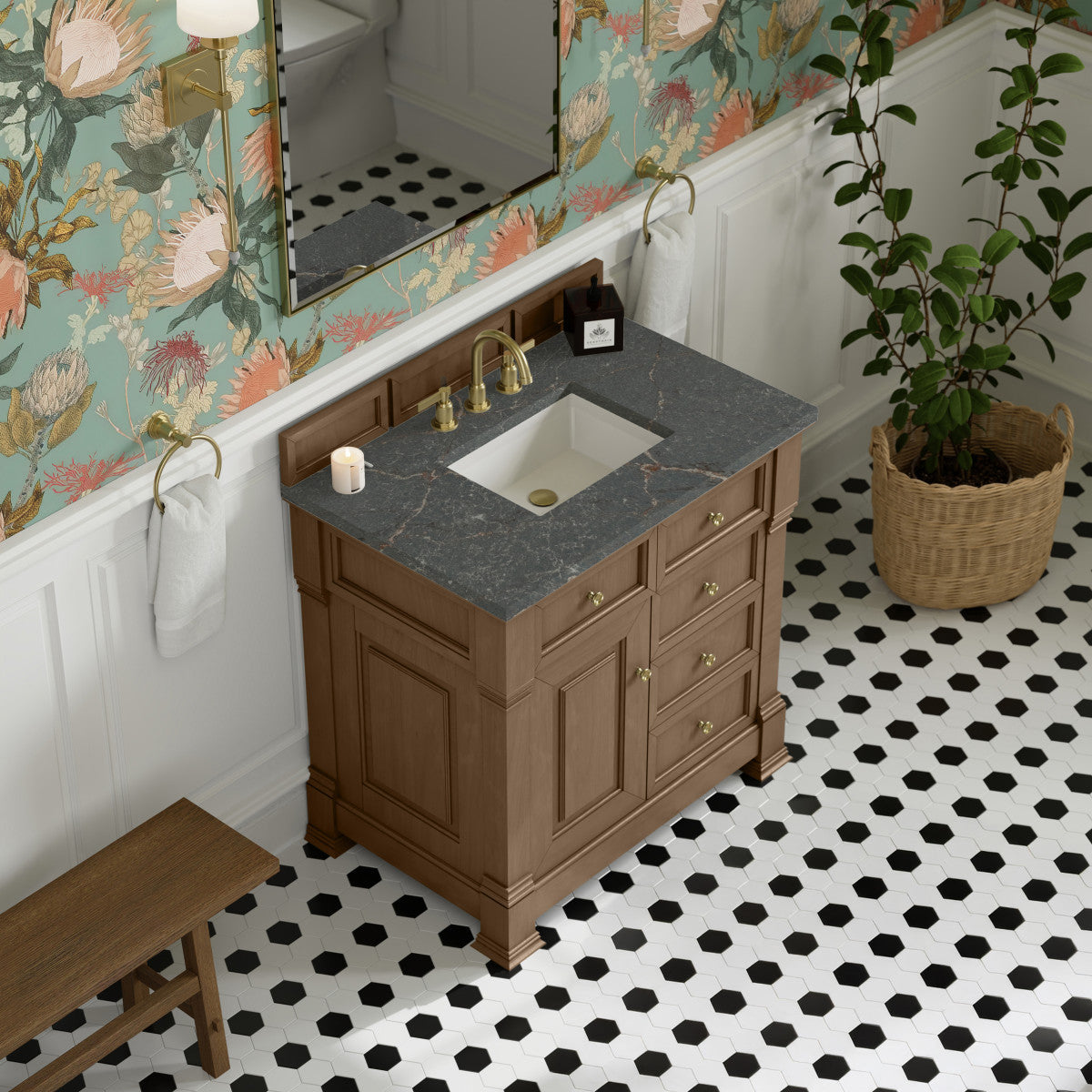 James Martin 547-V36 Brookfield 36” Single Vanity – Black Onyx / Honey Oak / Pearl Charcoal