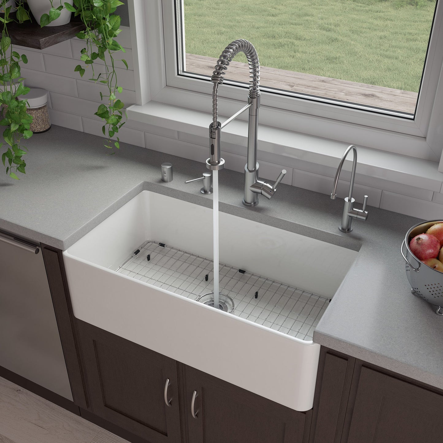 ALFI brand ABF3318S Smooth Apron 33" x 18" Single Bowl Fireclay Farm Sink
