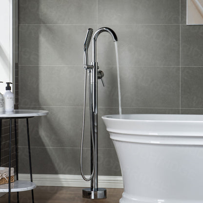 WOODBRIDGE WOODBRIDGEE Contemporary Single Handle Floor Mount Freestanding Tub Filler Faucet with Hand Shower