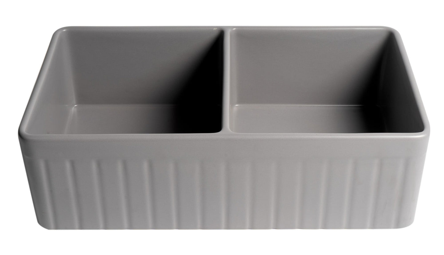 ALFI brand ABF3318D Smooth Apron 33" x 18" Double Bowl Fireclay Farm Sink