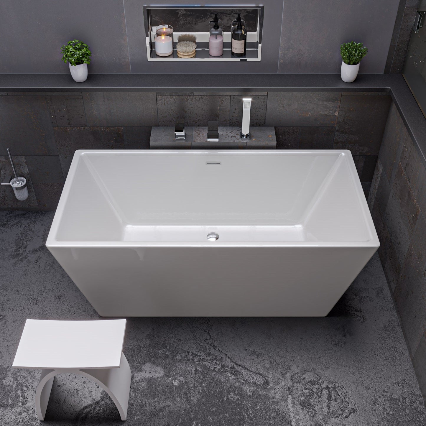 ALFI brand  AB8833 59 inch White Rectangular Acrylic Free Standing Soaking Bathtub