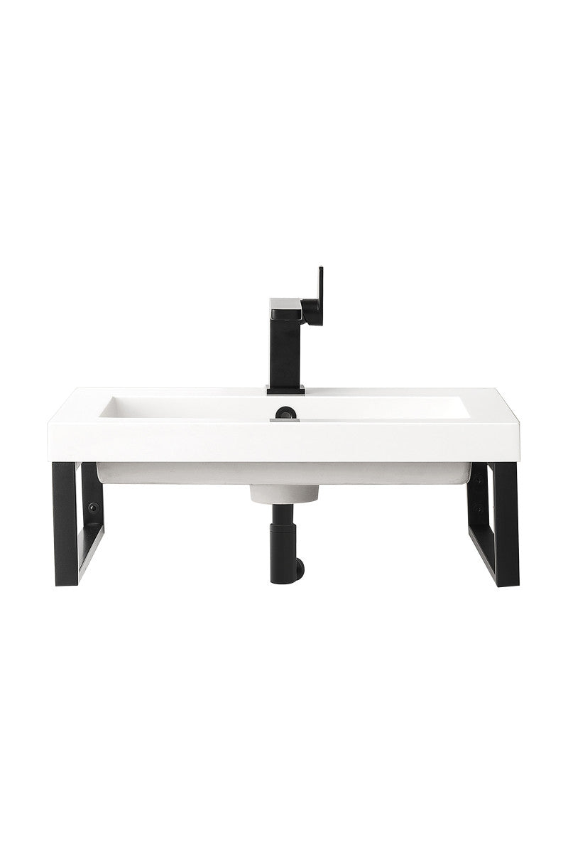 Two Boston 18" Wall Brackets, Matte Black w/ 23.6" White Glossy Composite Stone Top