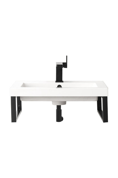 Two Boston 18" Wall Brackets, Matte Black w/ 23.6" White Glossy Composite Stone Top