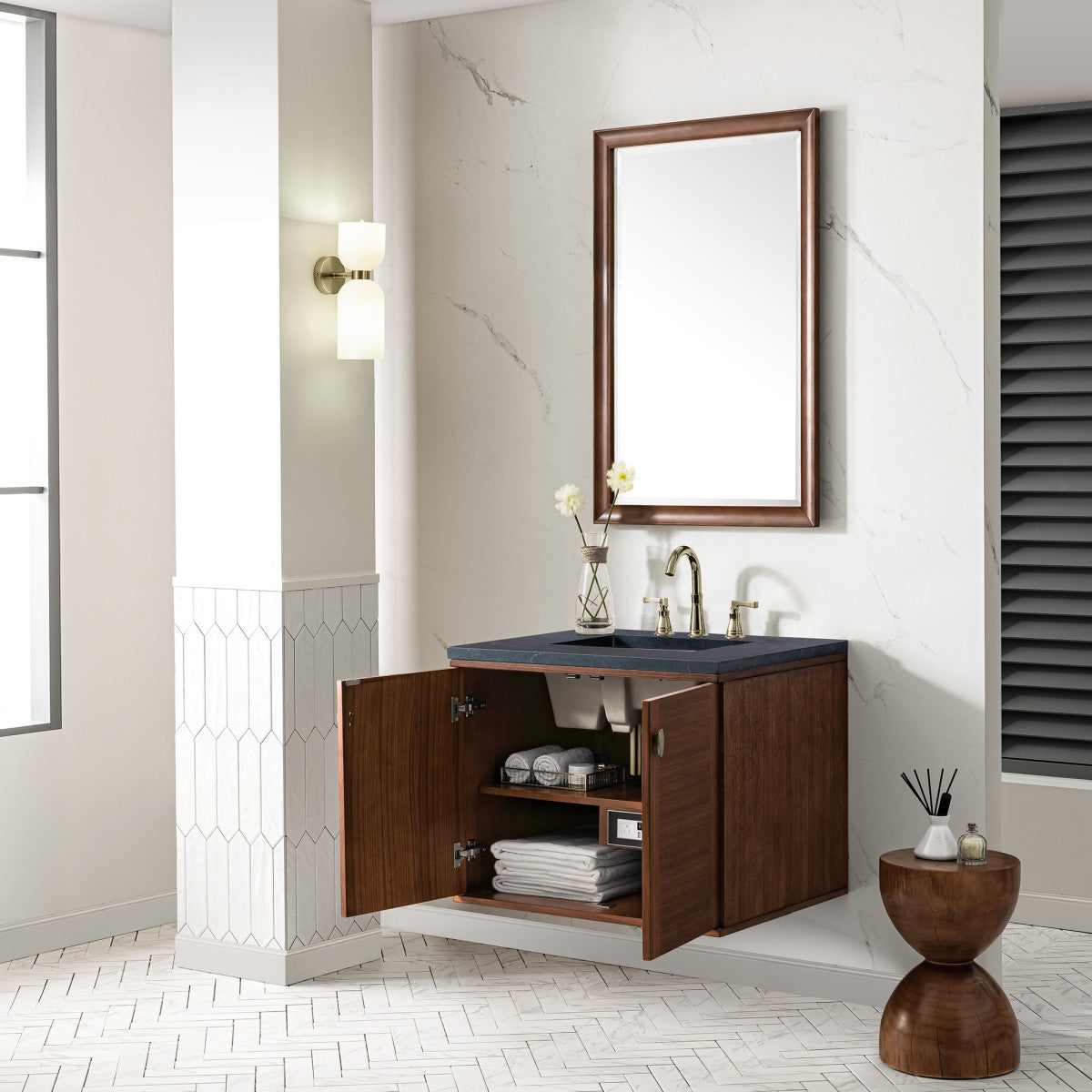 Amberly 30" Single Vanity Cabinet, Mid-Century Walnut