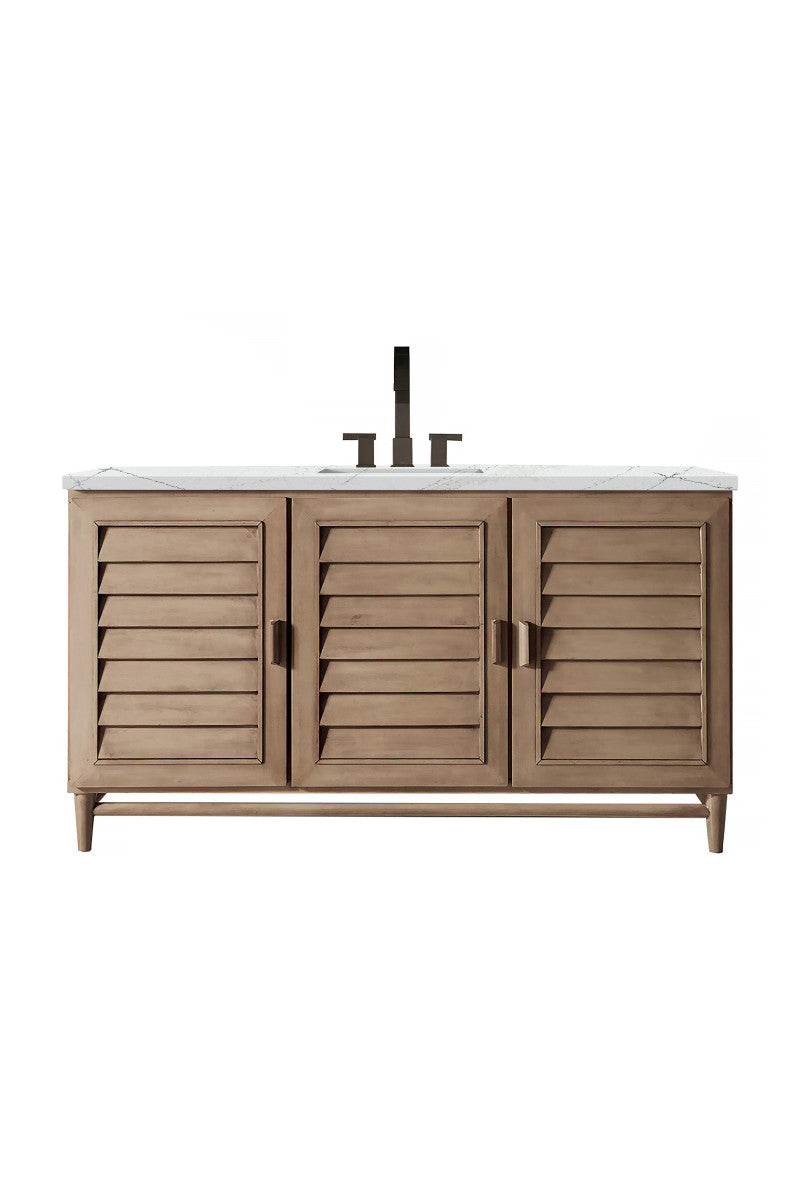 Portland 60" Single Vanity Cabinet, Whitewashed Walnut